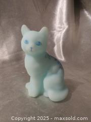 MaxSold Auction: **Fenton Blue Satin Glass Cat Hand painted &#38; Hand Signed** - Colorado Springs (Colorado, USA) SELLER MANAGED Estate Sale Online Auction - Mcnichols Court (CONDO)                  