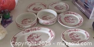 MaxSold Auction: 7 piece jackson china red hummingbird pattern set - Plainville (Massachusetts, USA) SELLER MANAGED Downsizing Online Auction -  West Bacon Street