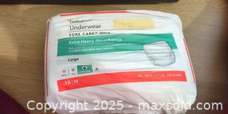 MaxSold Auction: Cardinal Health SURE CARE Ultra Adult Protective Briefs, Large, 18  - Plainville (Massachusetts, USA) SELLER MANAGED Downsizing Online Auction -  West Bacon Street