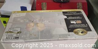 MaxSold Auction: Carriage House II 52" Ceiling Fan, White with Polished Brass new in original package  - Plainville (Massachusetts, USA) SELLER MANAGED Downsizing Online Auction -  West Bacon Street