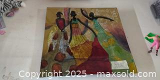 MaxSold Auction: Decorative Painted Glass Panel - Stylized Dancers, ~12x12 - Plainville (Massachusetts, USA) SELLER MANAGED Downsizing Online Auction -  West Bacon Street