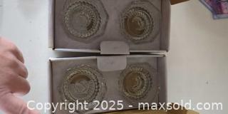 MaxSold Auction: Kig Group Clear Pressed Crystal Candle Holder Set — 4 Pieces - Plainville (Massachusetts, USA) SELLER MANAGED Downsizing Online Auction -  West Bacon Street