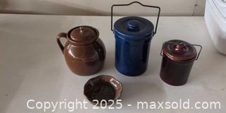 MaxSold Auction: Lot of 4 Glazed Ceramic/Stoneware Canisters and Dish - Plainville (Massachusetts, USA) SELLER MANAGED Downsizing Online Auction -  West Bacon Street