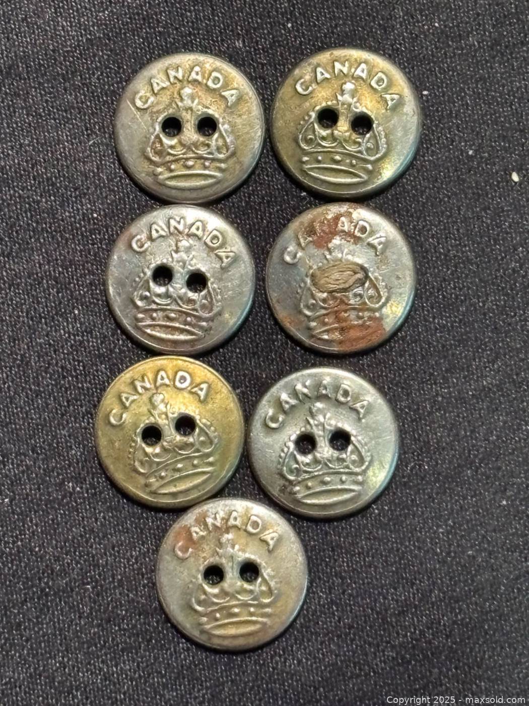 7 Vintage Brass Buttons 2-Hole Two Buttons Military Dress , Likely WWII ...