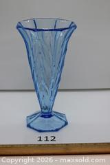 MaxSold Auction: Large Blue Swirled Pressed Glass Trumpet Vase - Kawartha Lakes (Ontario, Canada) SELLER MANAGED Estate Sale Online Auction - Evergreen Street