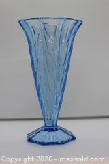 MaxSold Auction: Large Blue Swirled Pressed Glass Trumpet Vase - Kawartha Lakes (Ontario, Canada) SELLER MANAGED Estate Sale Online Auction - Evergreen Street