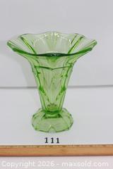 MaxSold Auction: Large Uranium Green Depression Art Deco Pressed Glass Vase - Kawartha Lakes (Ontario, Canada) SELLER MANAGED Estate Sale Online Auction - Evergreen Street