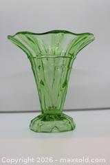 MaxSold Auction: Large Uranium Green Depression Art Deco Pressed Glass Vase - Kawartha Lakes (Ontario, Canada) SELLER MANAGED Estate Sale Online Auction - Evergreen Street