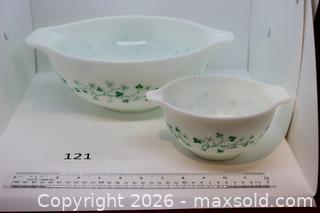 MaxSold Auction: Pyrex Milk Glass Mixing Bowls, Green Ivy Vine Pattern (2-Piece) - Kawartha Lakes (Ontario, Canada) SELLER MANAGED Estate Sale Online Auction - Evergreen Street