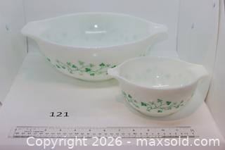 MaxSold Auction: Pyrex Milk Glass Mixing Bowls, Green Ivy Vine Pattern (2-Piece) - Kawartha Lakes (Ontario, Canada) SELLER MANAGED Estate Sale Online Auction - Evergreen Street