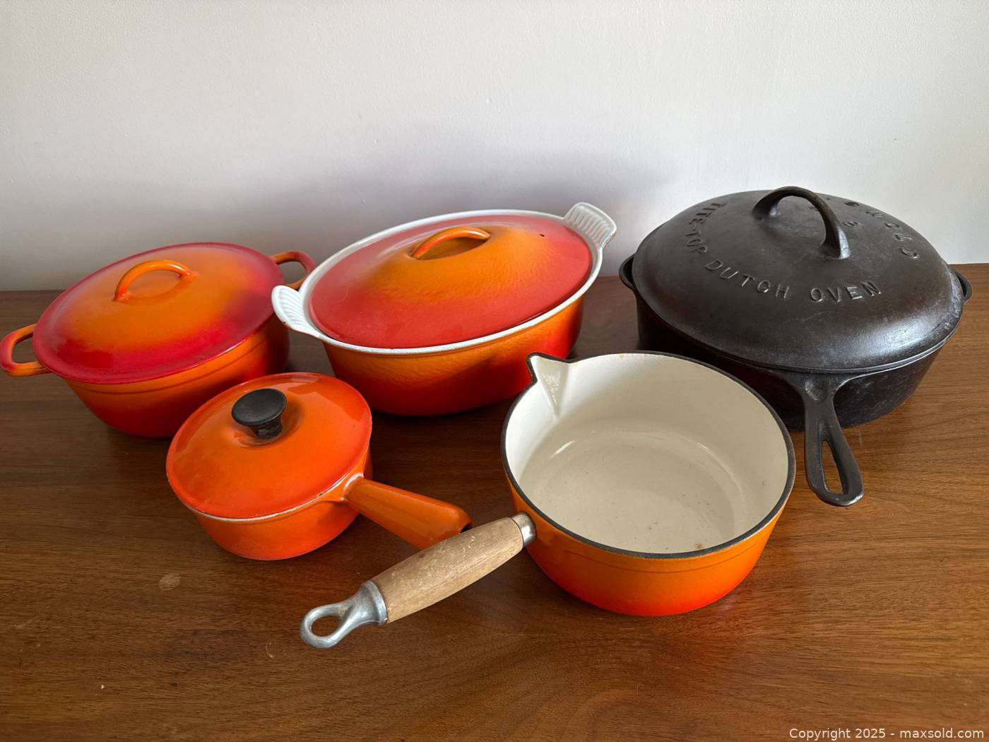 Casserole Le Creuset #18 Fonte émaillée – Orange Flame, Anse Creuse, Avec Couvercle