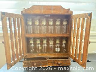 MaxSold Auction: Wood Spice/Apothecary Cabinet in Oak Tone, Vintage Style - Toronto (Ontario, Canada) SELLER MANAGED Downsizing Online Auction - Woodland Park Road