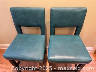 MaxSold Auction: Aegean Blue Faux Leather Bar Stools - Lot of 2 - Toronto (Ontario, Canada) SELLER MANAGED Downsizing Online Auction - Logan Avenue