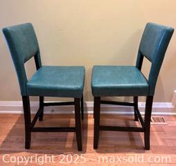 MaxSold Auction: Aegean Blue Faux Leather Bar Stools - Lot of 2 - Toronto (Ontario, Canada) SELLER MANAGED Downsizing Online Auction - Logan Avenue