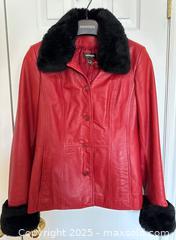 MaxSold Auction: Danier Red Leather Women's Jacket - Removable Faux Fur Collar, Cuffs & Lining - Size XS  - Toronto (Ontario, Canada) SELLER MANAGED Downsizing Online Auction - Logan Avenue