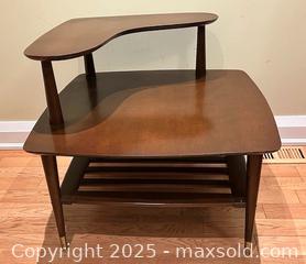 MaxSold Auction: Vintage Mid-Century Tiered End/Corner Wood Table - 29 x 29 x 25 inches - Toronto (Ontario, Canada) SELLER MANAGED Downsizing Online Auction - Logan Avenue