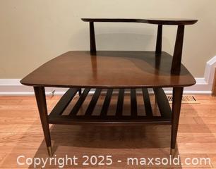 MaxSold Auction: Vintage Mid-Century Tiered End/Corner Wood Table - 29 x 29 x 25 inches - Toronto (Ontario, Canada) SELLER MANAGED Downsizing Online Auction - Logan Avenue