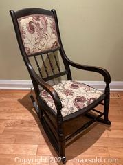MaxSold Auction: Vintage Rocking Chair - Dark Wood & Upholstery Design - Toronto (Ontario, Canada) SELLER MANAGED Downsizing Online Auction - Logan Avenue