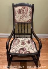 MaxSold Auction: Vintage Rocking Chair - Dark Wood & Upholstery Design - Toronto (Ontario, Canada) SELLER MANAGED Downsizing Online Auction - Logan Avenue