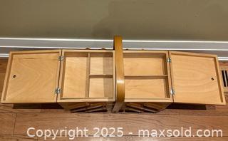 MaxSold Auction: Vintage Wood Expandable Sewing Basket - Made in Romania - Toronto (Ontario, Canada) SELLER MANAGED Downsizing Online Auction - Logan Avenue