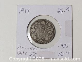 MaxSold Auction: 1914 Semi Key Date 25 cent .925 - South Frontenac (Ontario, Canada) SELLER MANAGED Downsizing Online Auction - Battersea Road