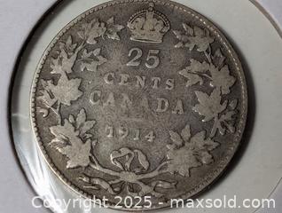 MaxSold Auction: 1914 Semi Key Date 25 cent .925 - South Frontenac (Ontario, Canada) SELLER MANAGED Downsizing Online Auction - Battersea Road