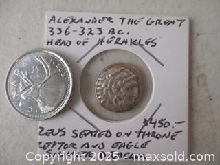 MaxSold Auction: Alexander The Great 306-323 BC. Head Of Heracles Wearing Lion Head-Dress. Silver Drachm Currency Coin. - Toronto (Ontario, Canada) SELLER MANAGED Reseller Online Auction - Annette Street