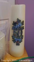 MaxSold Auction: Candle Centerpiece Set: Pillar, Glass Plate, Stones - Loyalist (Ontario, Canada) SELLER MANAGED Downsizing Online Auction - Main Street