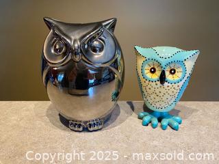 MaxSold Auction: Lot of 2 Ceramic Owl Figures – Chrome &#38; Hand-Painted Finish - London (Ontario, Canada) PARTNER MANAGED Downsizing Online Auction - Trillium Crescent
