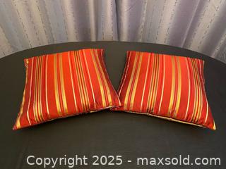 MaxSold Auction: Pair of Decorative Throw Pillows – Red, Gold &#38; Burnt Orange Stripe Design - London (Ontario, Canada) PARTNER MANAGED Downsizing Online Auction - Trillium Crescent