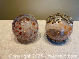 MaxSold Auction: Pair of Handblown Crackle Glass Orbs with Single Plastic Base and Top - London (Ontario, Canada) PARTNER MANAGED Downsizing Online Auction - Trillium Crescent