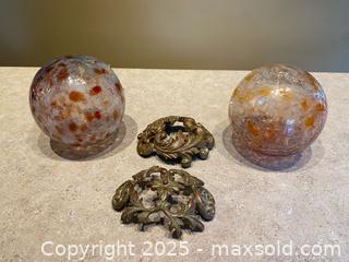 MaxSold Auction: Pair of Handblown Crackle Glass Orbs with Single Plastic Base and Top - London (Ontario, Canada) PARTNER MANAGED Downsizing Online Auction - Trillium Crescent