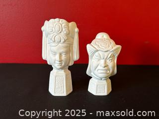 MaxSold Auction: Pair of Signed Bisque Ceramic Asian Mask Figures – D. Buck – 4.5in &#38; 5.5inH - London (Ontario, Canada) PARTNER MANAGED Downsizing Online Auction - Trillium Crescent