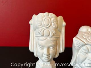 MaxSold Auction: Pair of Signed Bisque Ceramic Asian Mask Figures – D. Buck – 4.5in &#38; 5.5inH - London (Ontario, Canada) PARTNER MANAGED Downsizing Online Auction - Trillium Crescent