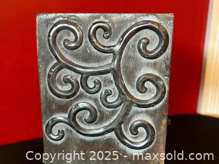 MaxSold Auction: Wooden Box with Embossed Metal Scroll Design – 9”L x 5”W x 2.75”H - London (Ontario, Canada) PARTNER MANAGED Downsizing Online Auction - Trillium Crescent