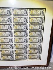 MaxSold Auction: Framed Uncut Sheet of Canadian $1  - Toronto (Ontario, Canada) SELLER MANAGED Estate Sale Online Auction - Norseman Street (STORAGE)