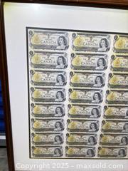 MaxSold Auction: Framed Uncut Sheet of Canadian $1  - Toronto (Ontario, Canada) SELLER MANAGED Estate Sale Online Auction - Norseman Street (STORAGE)