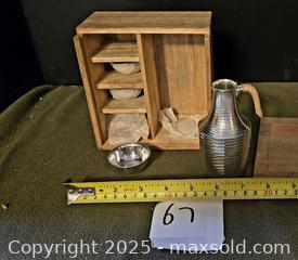 MaxSold Auction: Antique Sake set, which includes a wooden box for storage and a metal flask  - Ottawa (Ontario, Canada) SELLER MANAGED Downsizing Online Auction - Beaver Ridge