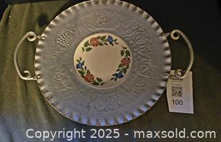 MaxSold Auction: Vintage Cromwell Hand Wrought Hammered Aluminum serving tray with a porcelain center - Ottawa (Ontario, Canada) SELLER MANAGED Downsizing Online Auction - Beaver Ridge