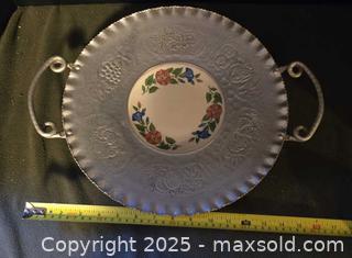 MaxSold Auction: Vintage Cromwell Hand Wrought Hammered Aluminum serving tray with a porcelain center - Ottawa (Ontario, Canada) SELLER MANAGED Downsizing Online Auction - Beaver Ridge