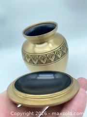 MaxSold Auction: Brass Keepsake Cremation Funeral Urn, Antique Brass/Satin Gold with Engraved Band 5.5”  - Smiths Falls (Ontario, Canada) SELLER MANAGED Reseller Online Auction -  Autumn Drive