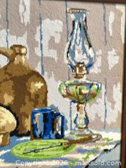MaxSold Auction: Framed Needlepoint Tapestry Still Life with Bread, Jug and Lamp - Smiths Falls (Ontario, Canada) SELLER MANAGED Reseller Online Auction -  Autumn Drive