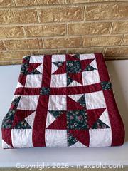 MaxSold Auction: Handmade Star Patchwork Quilt, Full/Queen, Cotton, Burgundy/Green 86 x 76 - Smiths Falls (Ontario, Canada) SELLER MANAGED Reseller Online Auction -  Autumn Drive