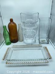 MaxSold Auction: Lot of 6 Glass Trays, Vases & Bottles — Clear, Amber, Green - Smiths Falls (Ontario, Canada) SELLER MANAGED Reseller Online Auction -  Autumn Drive