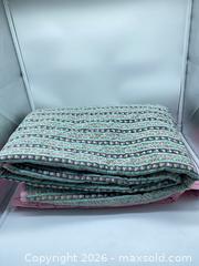 MaxSold Auction: Pink Green Floral Cotton Handmade Quilt Reversible Throw 54” x 68” - Smiths Falls (Ontario, Canada) SELLER MANAGED Reseller Online Auction -  Autumn Drive