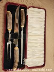 MaxSold Auction: Antique cased genuine Stag Horn/Antler 3 piece Carving Set Made in Sheffield England m. Bernard & Co Duracut in Red Case - Ajax (Ontario, Canada) SELLER MANAGED Estate Sale Online Auction - Billingsgate Crescent