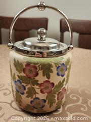 MaxSold Auction: Antique Victorian Ceramic Biscuit Barrel with Silver Plated lid and handle - Ajax (Ontario, Canada) SELLER MANAGED Estate Sale Online Auction - Billingsgate Crescent