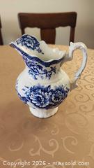 MaxSold Auction: Colonial Pottery Irving England Blue & White Floral Pitcher, 7in - Ajax (Ontario, Canada) SELLER MANAGED Estate Sale Online Auction - Billingsgate Crescent