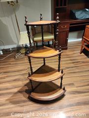 MaxSold Auction: Four Tiered Wooden Corner Shelf 41.5 H x 21 W x 15 D - Ajax (Ontario, Canada) SELLER MANAGED Estate Sale Online Auction - Billingsgate Crescent