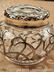 MaxSold Auction: Glass Vanity Jar with Silverplate Filigree Overlay Lid - Ajax (Ontario, Canada) SELLER MANAGED Estate Sale Online Auction - Billingsgate Crescent